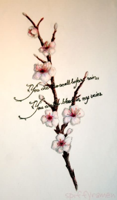 Amazing Cherry Blosoom Flowers Tattoo Design